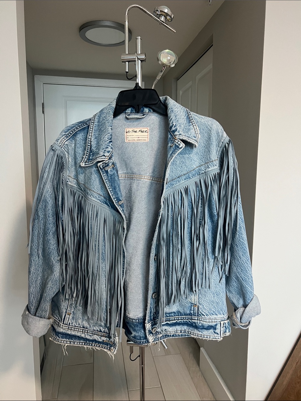 Free People Light Blue Fringe Denim Jacket